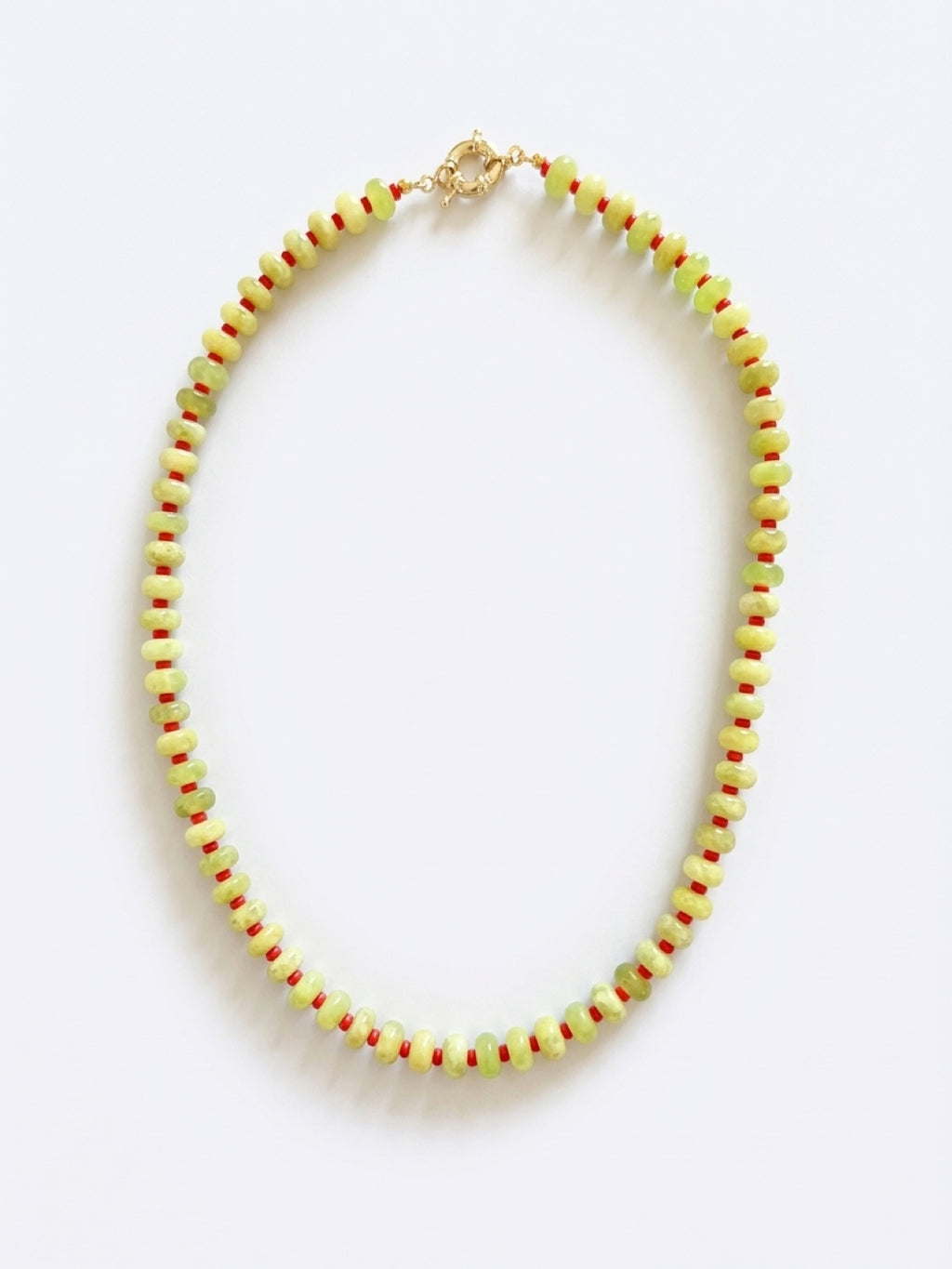 Jade Green & Red Beaded Necklace