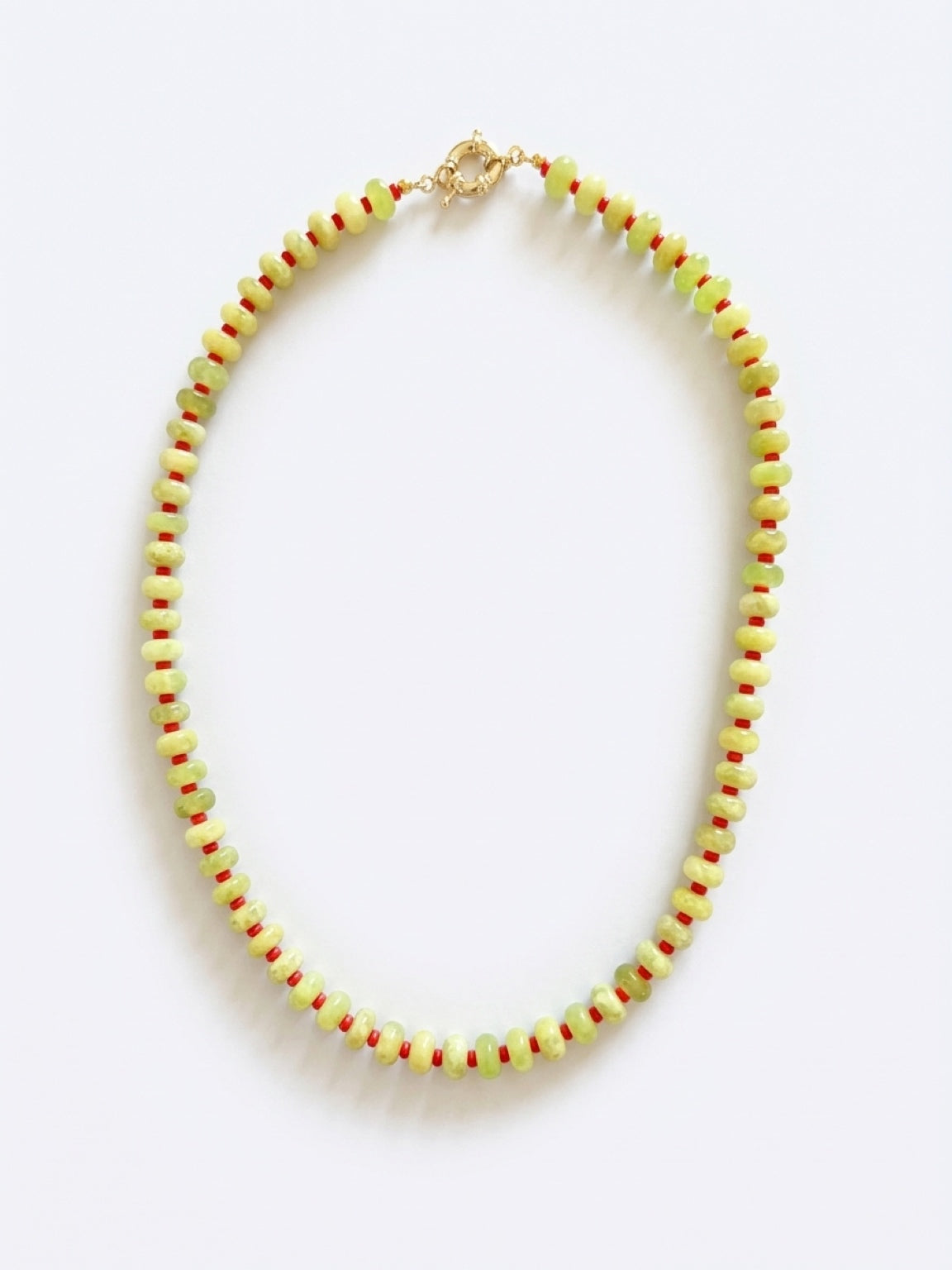 Jade Green & Red Beaded Necklace