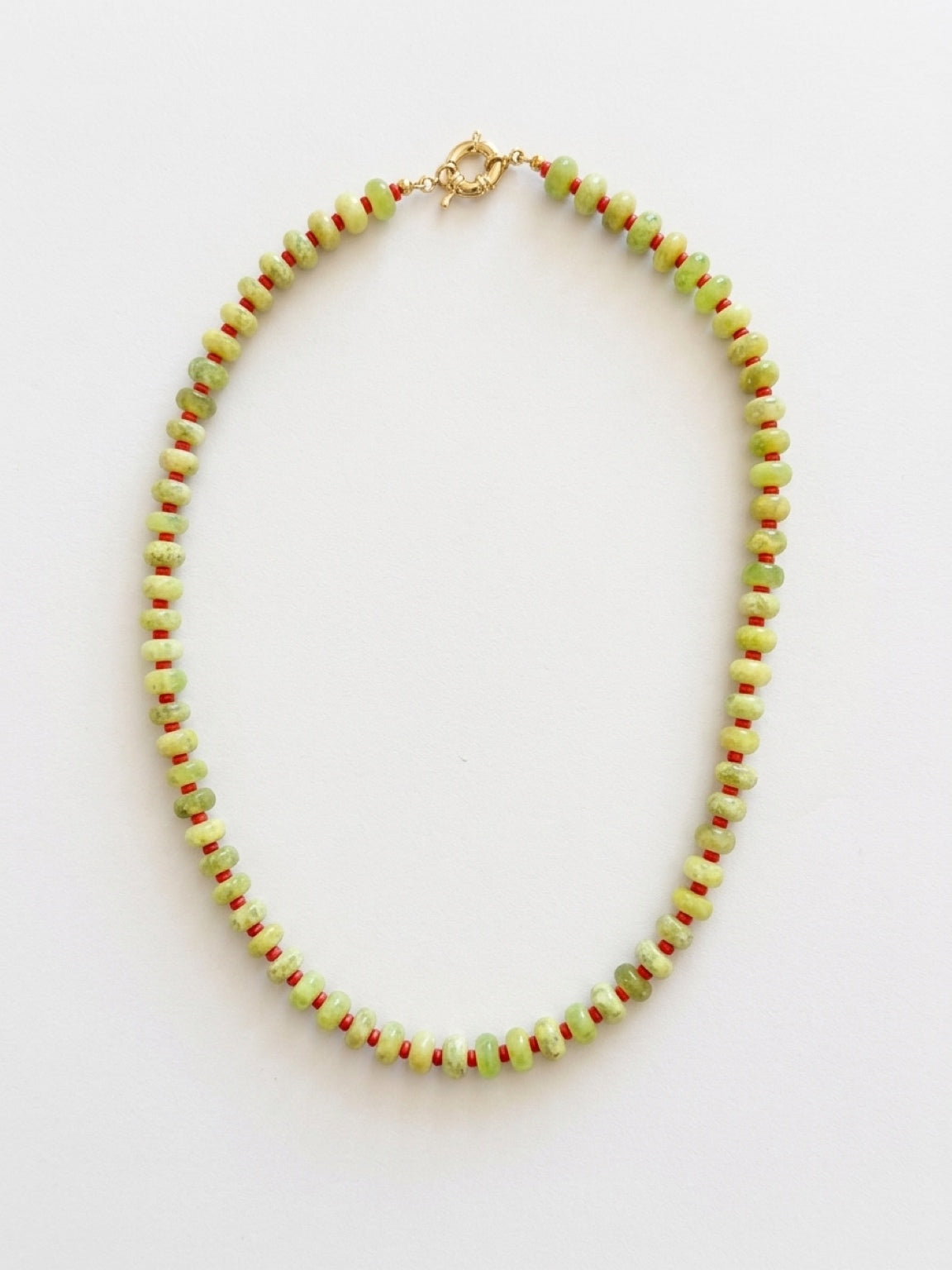 Jade Green & Red Beaded Necklace