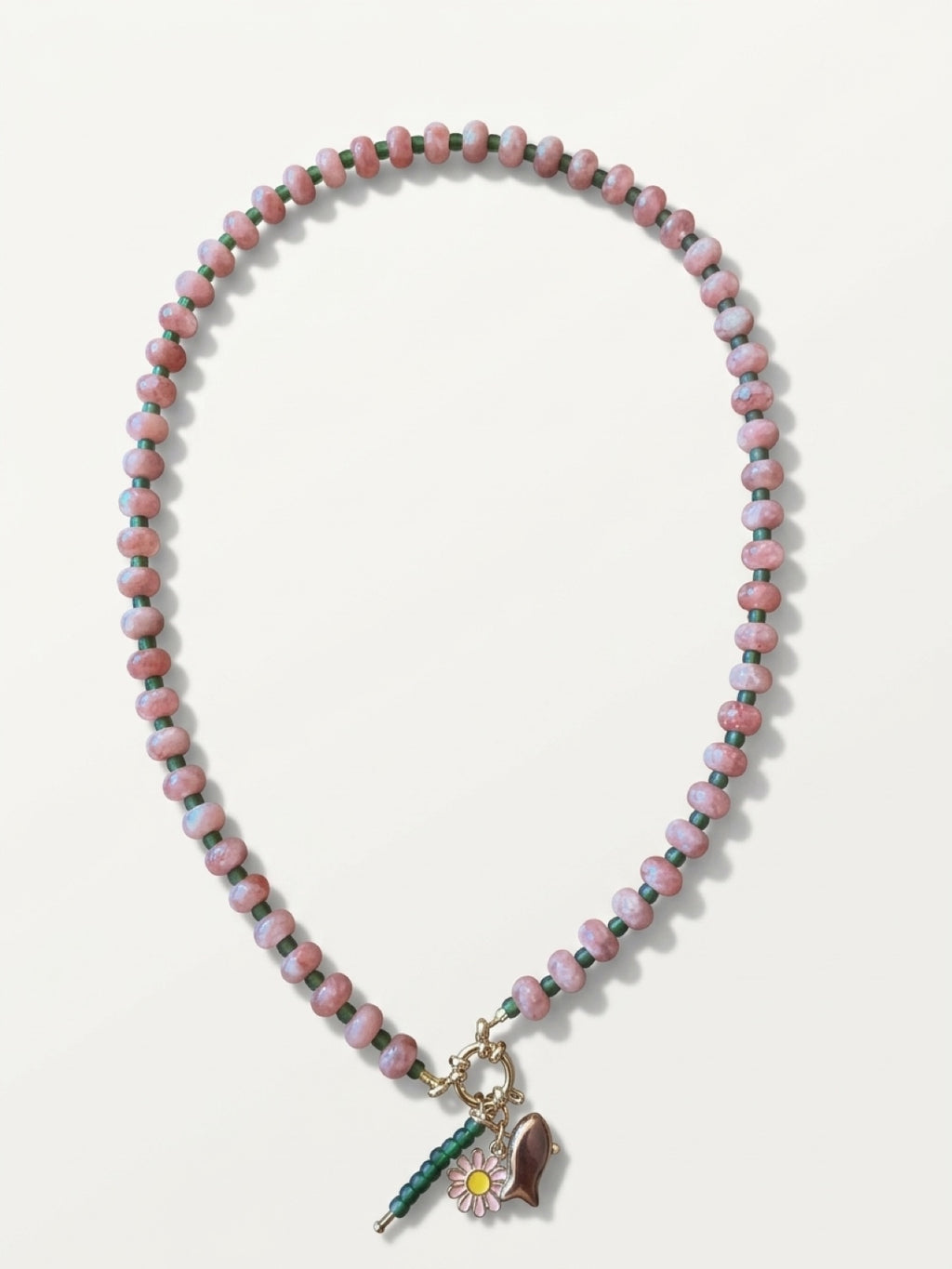 Pink Rhodonite & Green Beaded Toggle Necklace