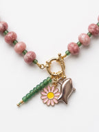 Pink Rhodonite & Green Beaded Toggle Necklace
