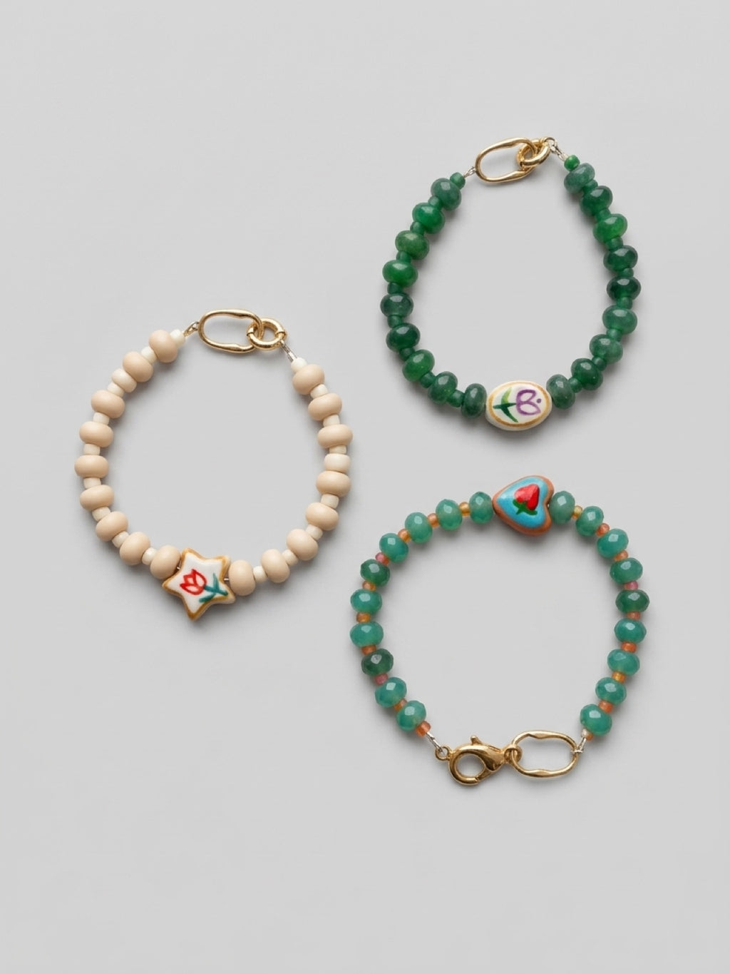 Hand-Painted Charm Beaded Bracelets