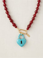 Turquoise Heart Lock Beaded Necklace