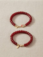 Crimson Bead & Enamel Fish Charm Bracelet