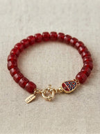 Crimson Bead & Enamel Fish Charm Bracelet